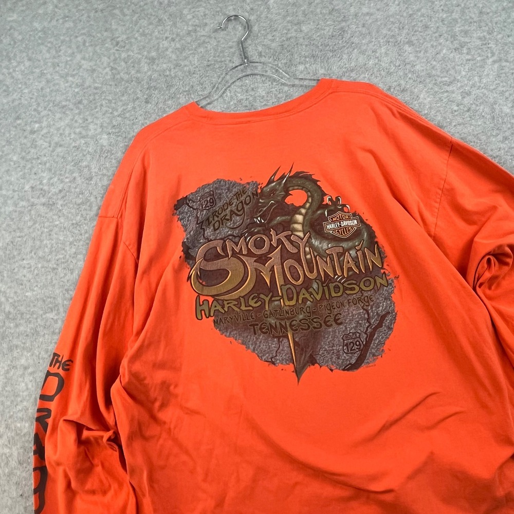 Y2k Harley Davidson 2007 Smoky Mountain Dragon Orange Mens 2xl Long Sleeve Hit